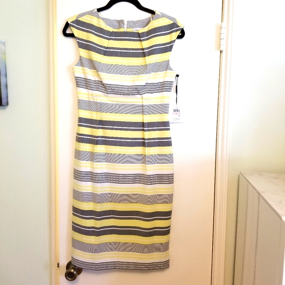 NWT Calvin Klein Stripe Dress Yellow - Picture 1 of 5